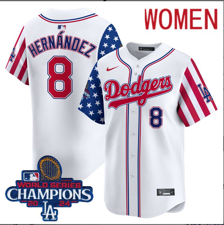 Women MLB Los Angeles Dodgers #8 Hernandez American Style white 2024 World Series Champions  Limited Jersey